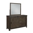 Pemberly Row Full Panel Bed Dresser and Mirror Set with Barn Door in Gray