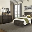 Pemberly Row Full Panel Bed Dresser and Mirror Set with Barn Door in Gray