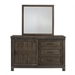 Pemberly Row Full Bookcase Bed with Sliding Door Dresser and Mirror in Brown