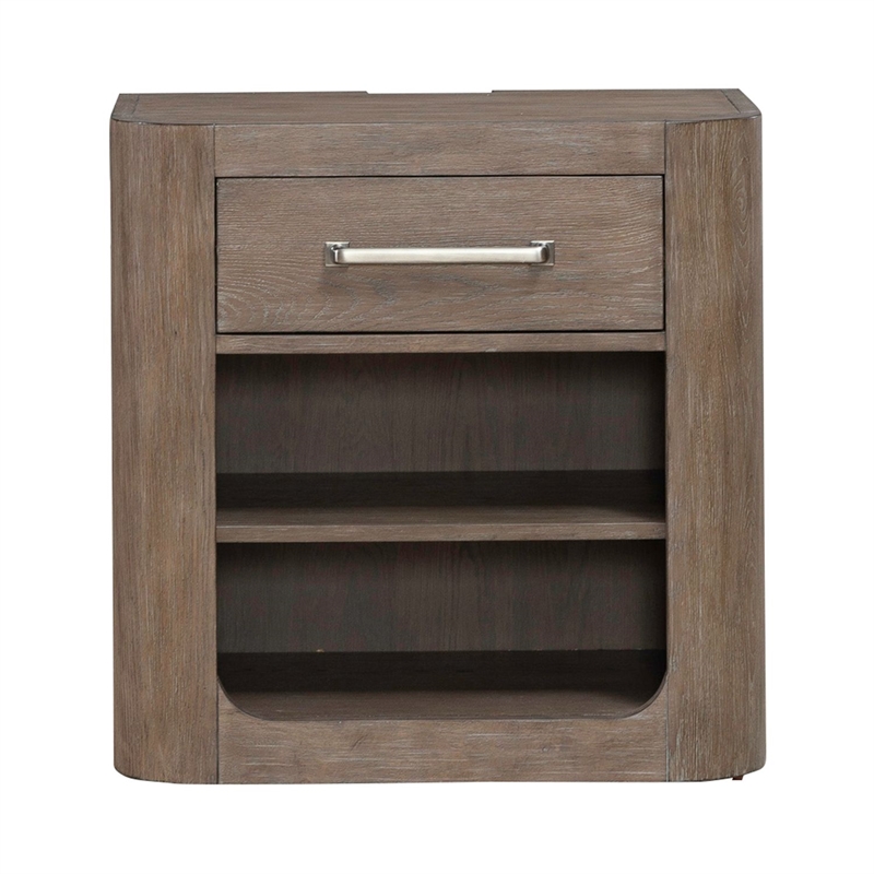 Pemberly Row Open Nightstand with Charging Station and Shelf in Brown