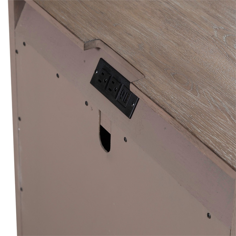 Pemberly Row Open Nightstand with Charging Station and Shelf in Brown