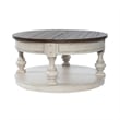 Pemberly Row Round Cocktail Table with Nailhead Accents and Shelf in White