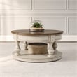 Pemberly Row Round Cocktail Table with Nailhead Accents and Shelf in White