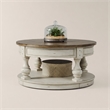 Pemberly Row Round Cocktail Table with Nailhead Accents and Shelf in White