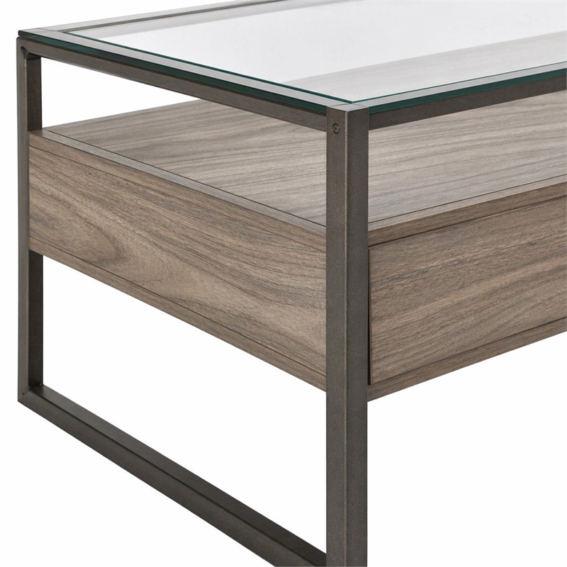 Pemberly Row 3 Piece Cocktail and End Table Set with Glass Tops in Brown