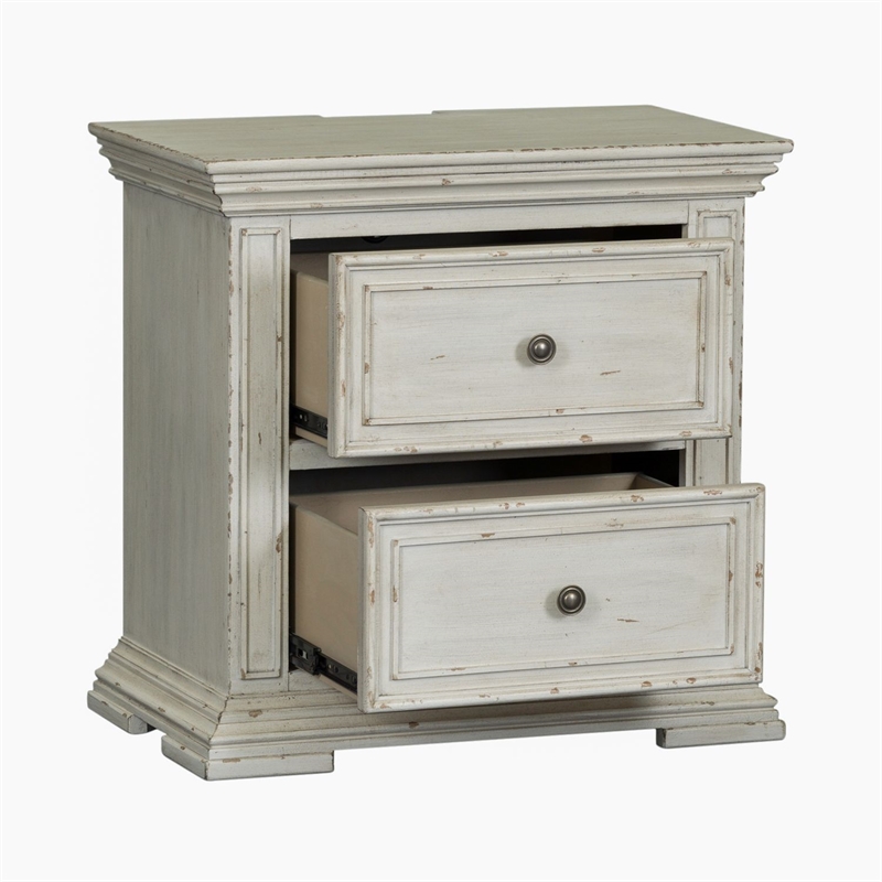 Pemberly Row 2 Drawer Nightstand with Charging Station in Whitestone