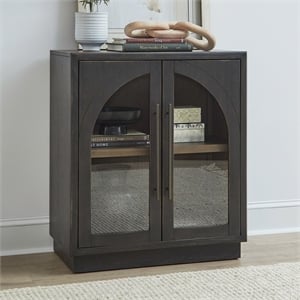 Pemberly Row 2 Door Glass Accent Cabinet with Adjustable Shelf in Charcoal