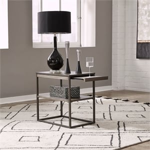 Pemberly Row Chair Side Table with Pull-Out Tray in Tobacco Finish