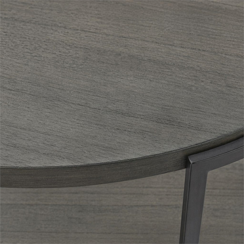 Pemberly Row Oval Cocktail Table with Casters and Metal Legs in Gauntlet Gray