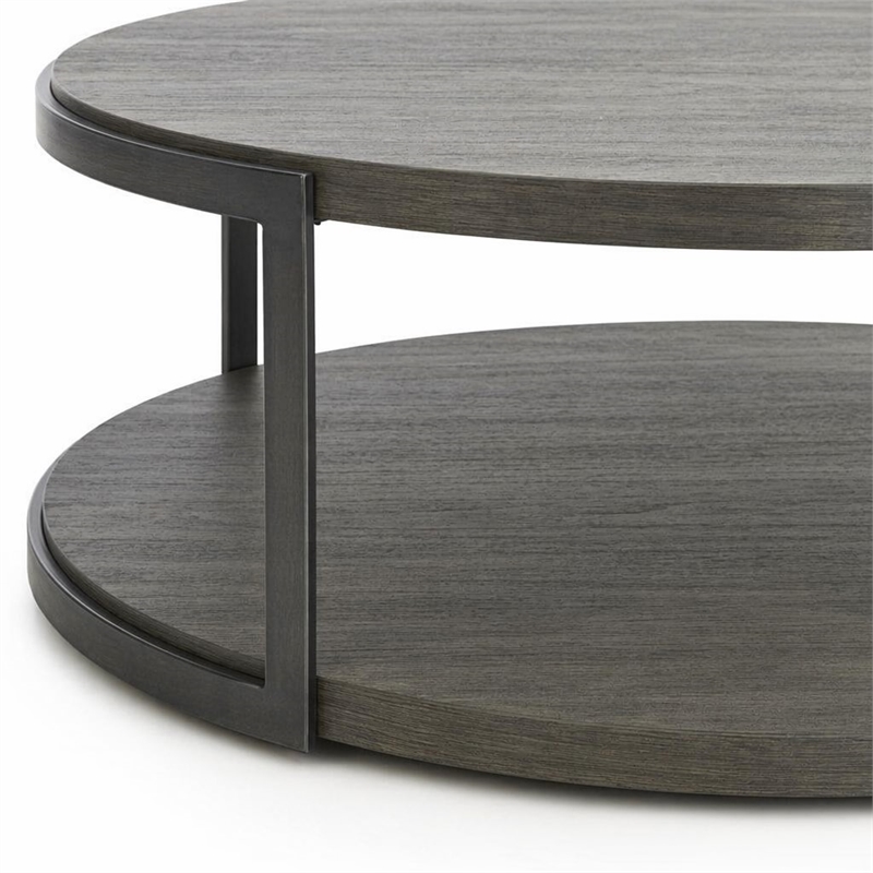Pemberly Row Oval Cocktail Table with Casters and Metal Legs in Gauntlet Gray
