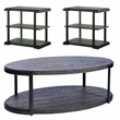 Pemberly Row 3 Piece Oval Cocktail and Tiered End Table Set in Gray