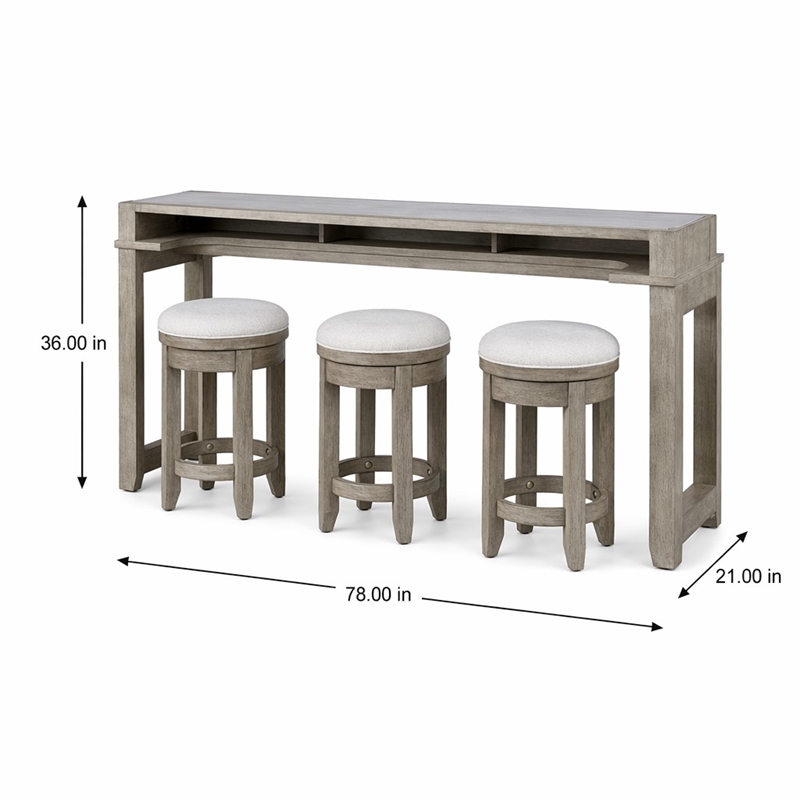 Pemberly Row 4 Piece Console Bar Table Set with Swivel Stools in Brown