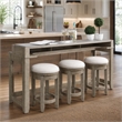 Pemberly Row 4 Piece Console Bar Table Set with Swivel Stools in Brown