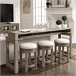 Pemberly Row 4 Piece Console Bar Table Set with Swivel Stools in Brown
