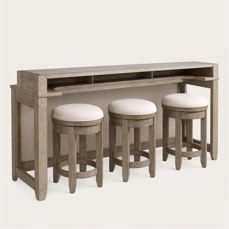 Pemberly Row 4 Piece Console Bar Table Set with Swivel Stools in Brown
