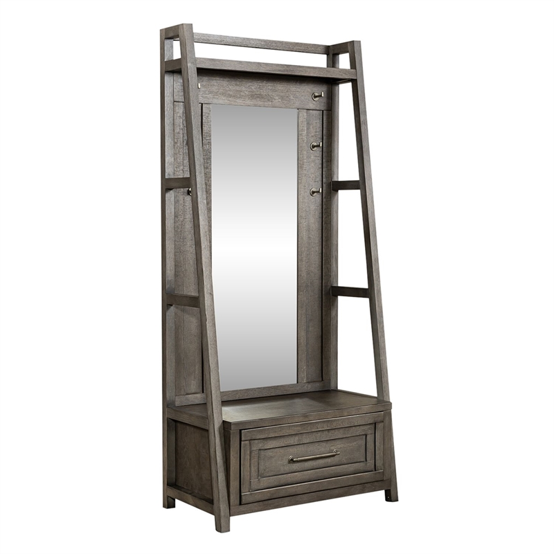 Pemberly Row 2 Piece Mirror Hall Tree with Storage Drawer in Dusty Charcoal