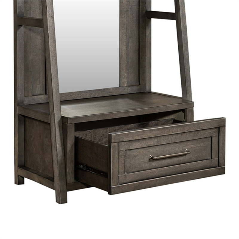 Pemberly Row 2 Piece Mirror Hall Tree with Storage Drawer in Dusty Charcoal