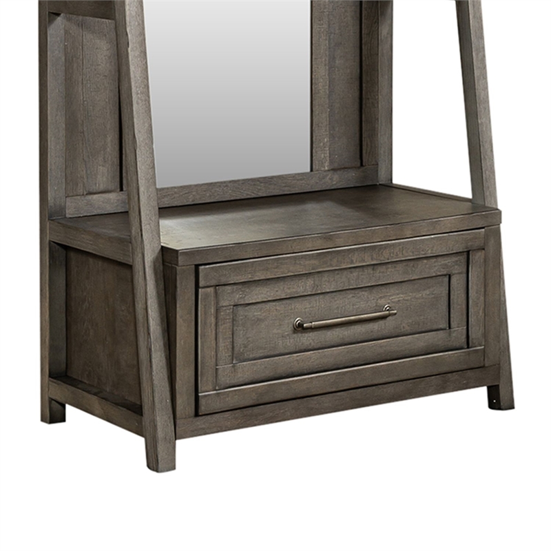 Pemberly Row 2 Piece Mirror Hall Tree with Storage Drawer in Dusty Charcoal
