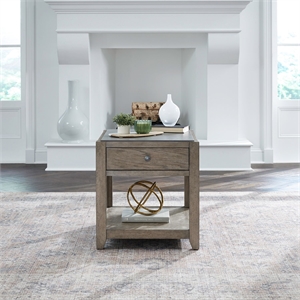 Pemberly Row End Table with Tile Insert Top and Storage Drawer in Brown
