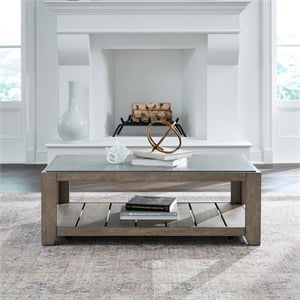 Pemberly Row Cocktail Table with Tile Insert Top and Casters in Brown