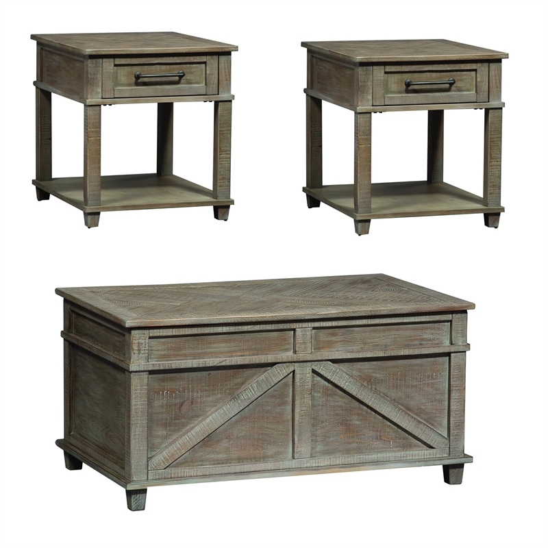 Pemberly Row 3 Piece Lift Top Cocktail and End Table Set in Weathered Taupe