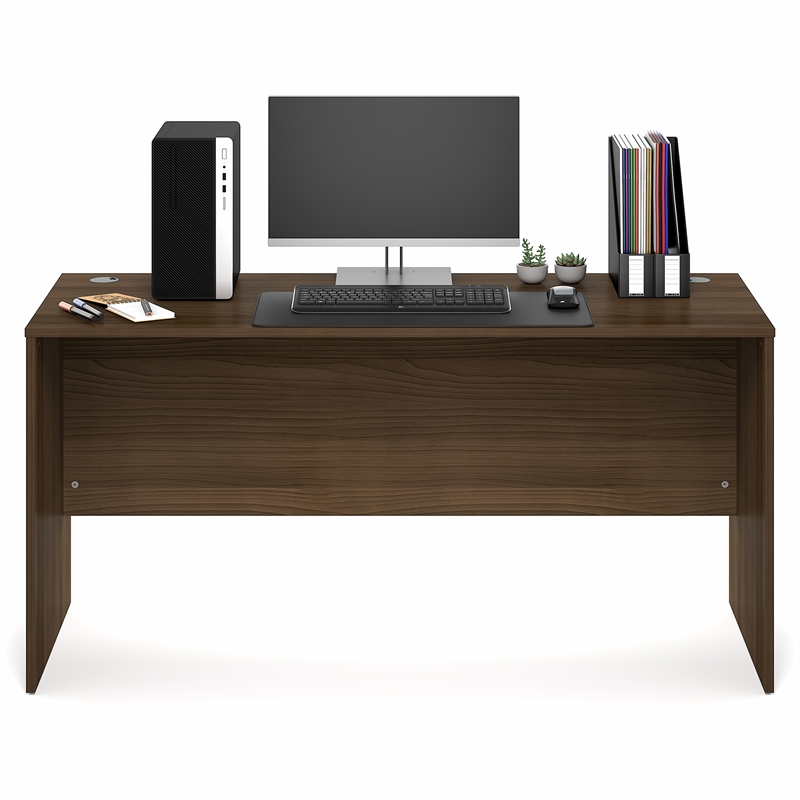 Pemberly Row 60 Inch Computer Desk with Cord Grommet in Modern Walnut