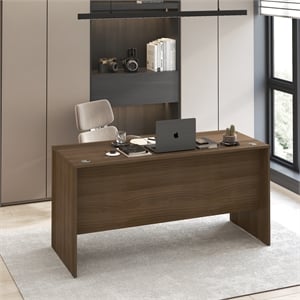 Pemberly Row 60 Inch Computer Desk with Cord Grommet in Modern Walnut