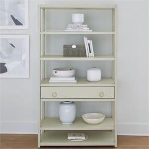 Pemberly Row 6 Shelf Accent Bookcase with Drawer in Green Mist Finish