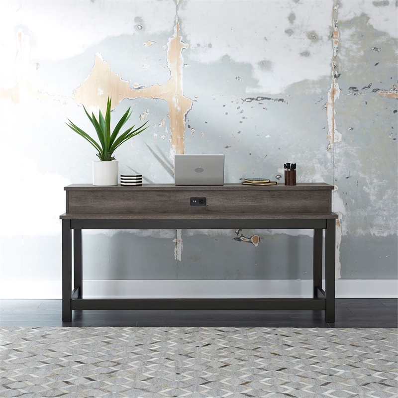 Pemberly Row Console Bar Table with Charging Station in Greystone