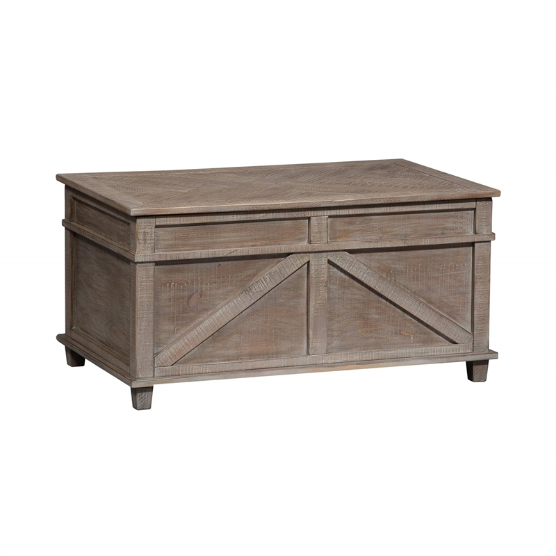 Pemberly Row 3 Piece Trunk Cocktail and End Table Set with Storage in Brown