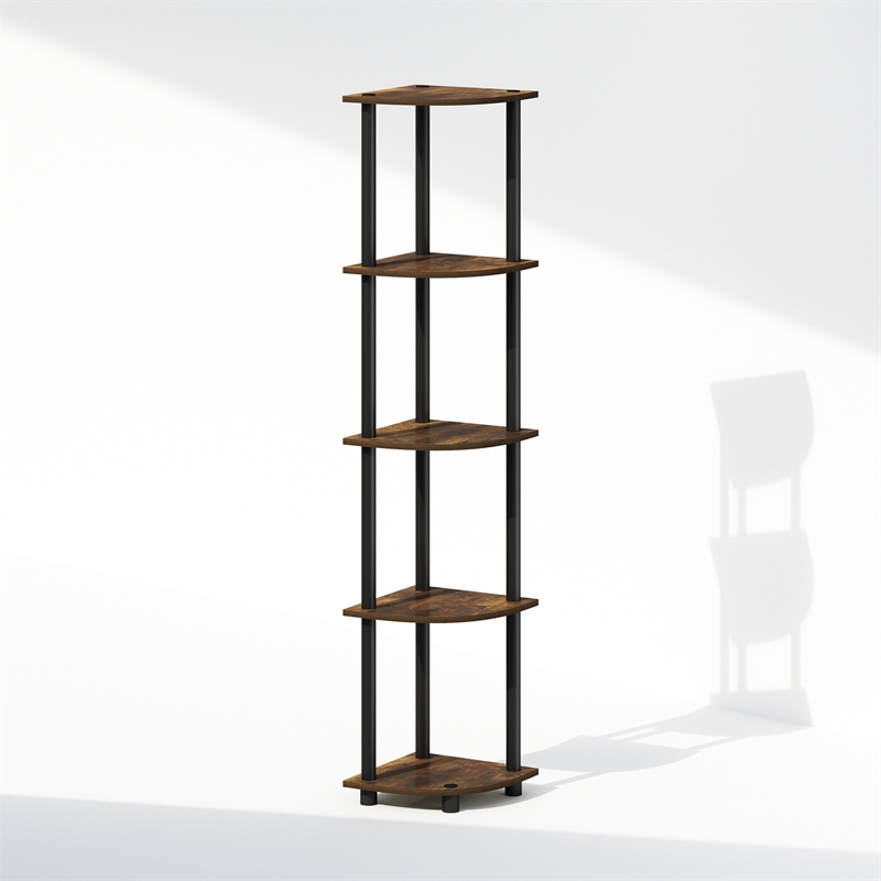 Pemberly Row 5-Tier Corner Display Rack Shelving Unit in Amber Oak