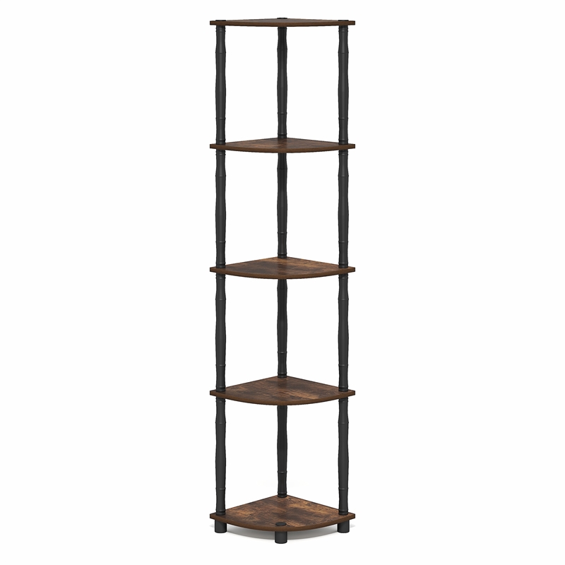 Pemberly Row 5-Tier Corner Bookshelf with Anti-Tip Hardware in Amber Pine