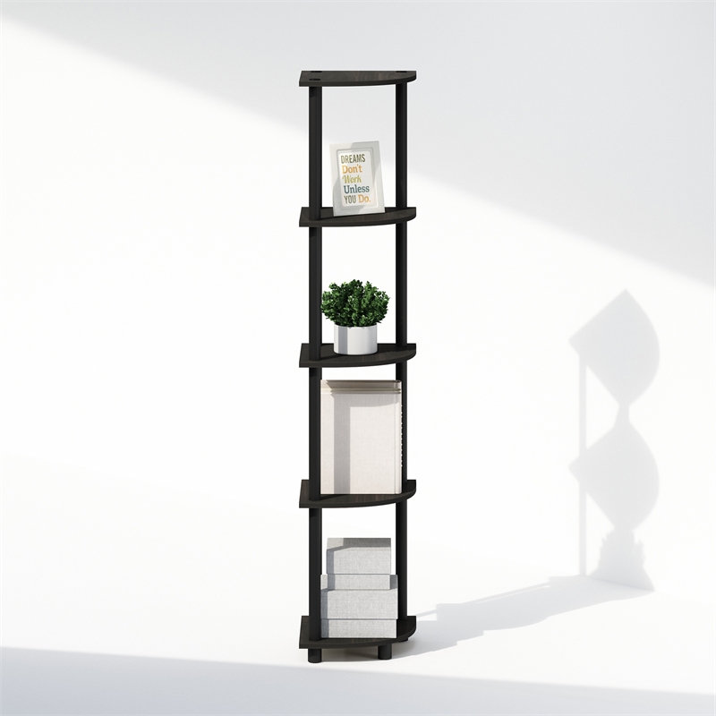 Pemberly Row 5-Tier Corner Open Storage Bookshelf in Black Espresso