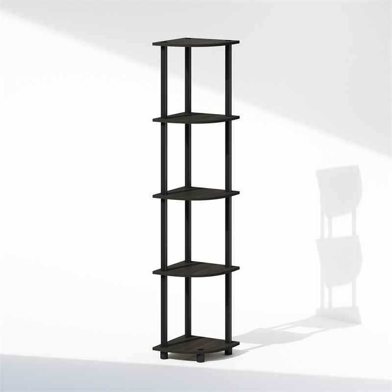 Pemberly Row 5-Tier Corner Open Storage Bookshelf in Black Espresso