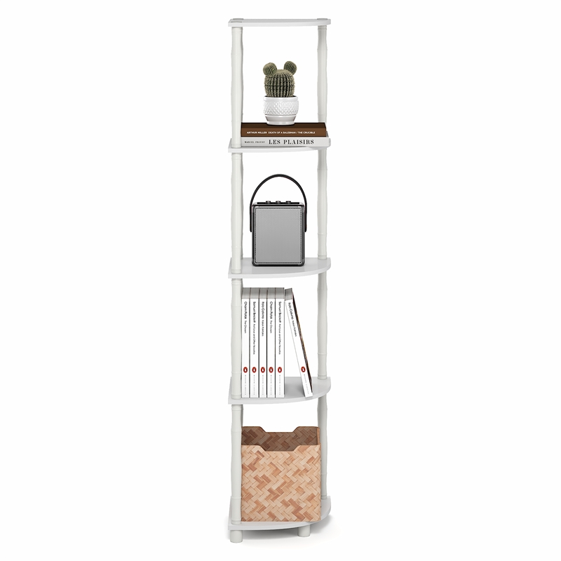 Pemberly Row 5-Tier Open Frame Corner Toolless Bookshelf in White