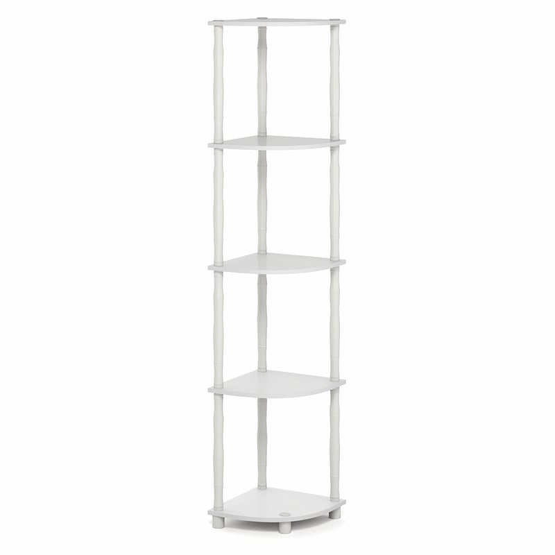 Pemberly Row 5-Tier Open Frame Corner Toolless Bookshelf in White