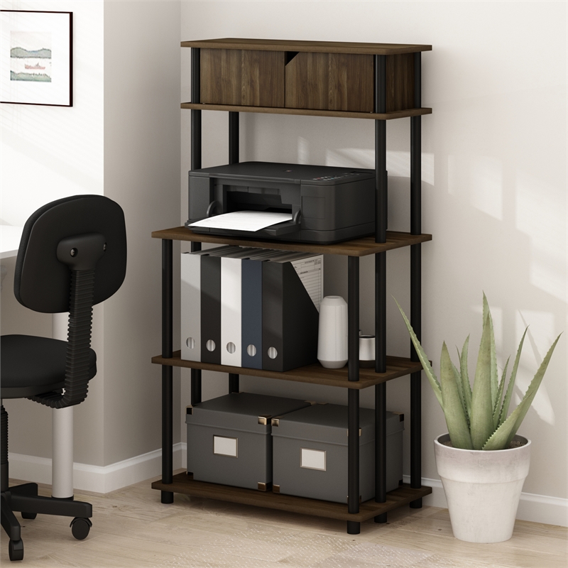 Pemberly Row 5-Tier Printer Stand with Shelf Cabinet in Brown Walnut