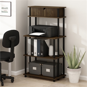 Pemberly Row 5-Tier Printer Stand with Shelf Cabinet in Brown Walnut