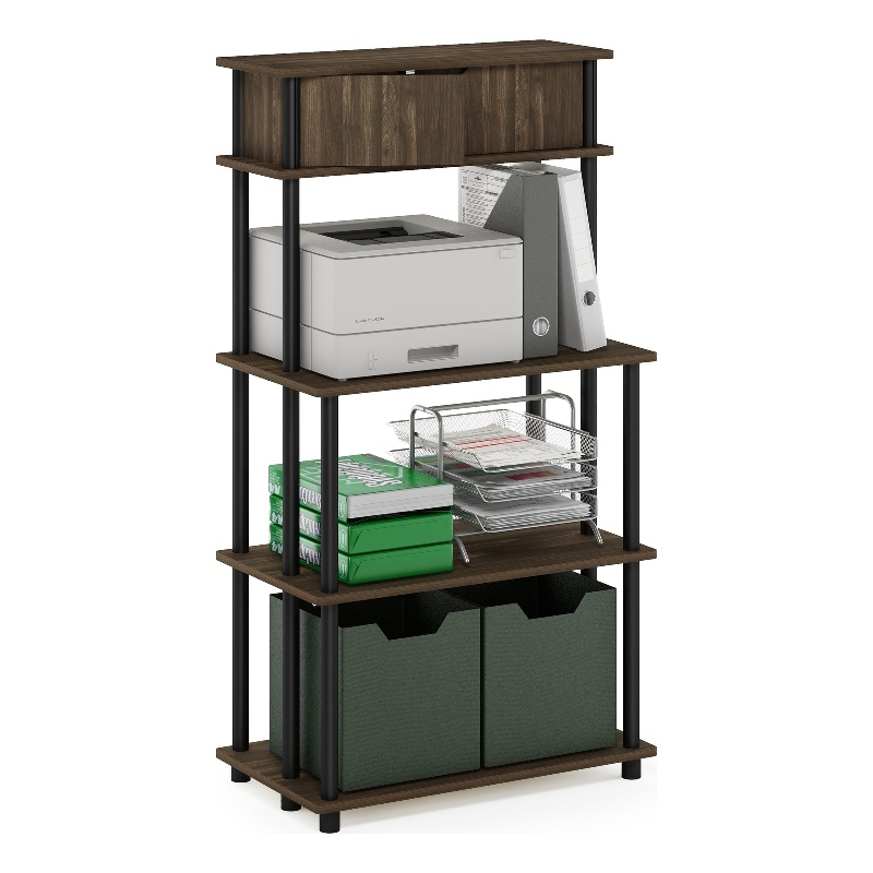 Pemberly Row 5-Tier Printer Stand with Shelf Cabinet in Brown Walnut