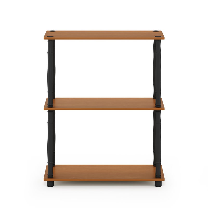 Pemberly Row Wood 3-Tier Shelf Display Rack in Light Cherry/Black
