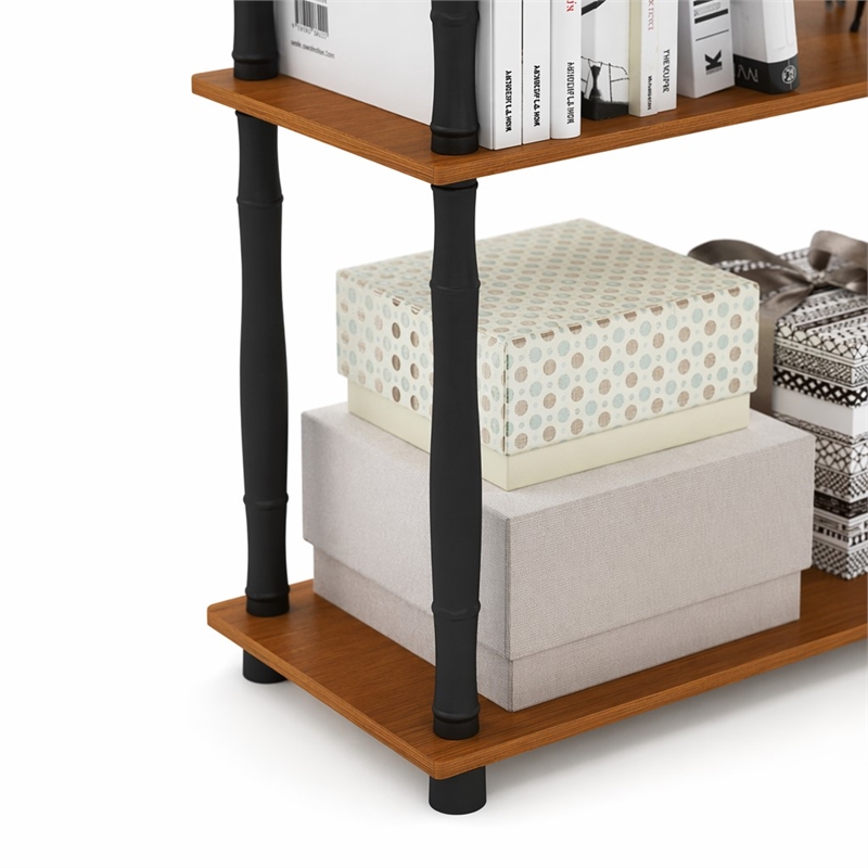 Pemberly Row Wood 3-Tier Shelf Display Rack in Light Cherry/Black
