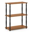 Pemberly Row Wood 3-Tier Shelf Display Rack in Light Cherry/Black