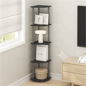 Pemberly Row 5-Tier Corner Bookshelf Tool-Free Assembly in Plain Black