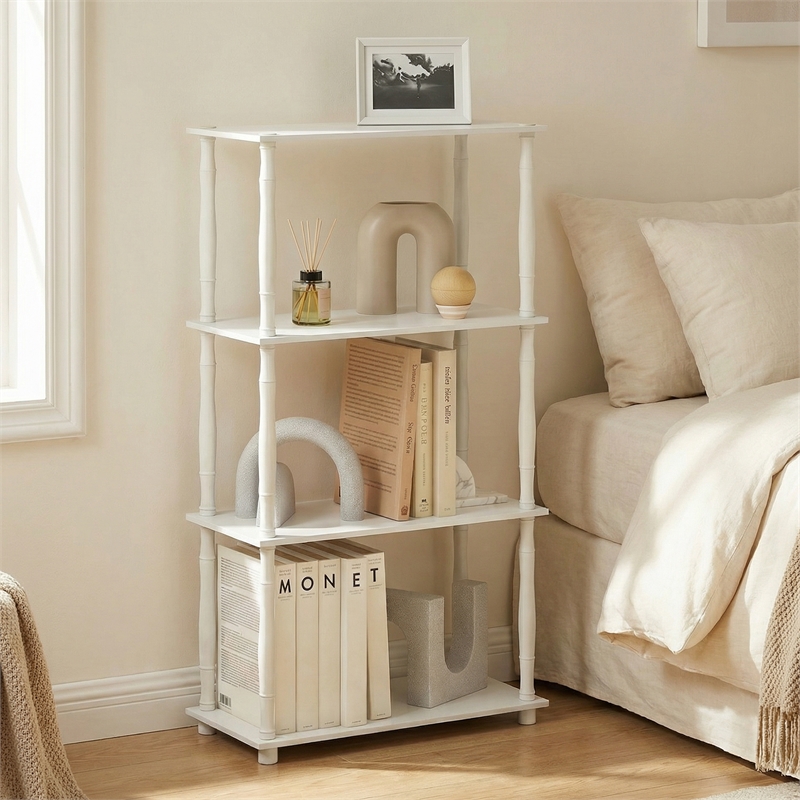 Pemberly Row 4-Tier Open Frame Corner Toolless Bookshelf in White
