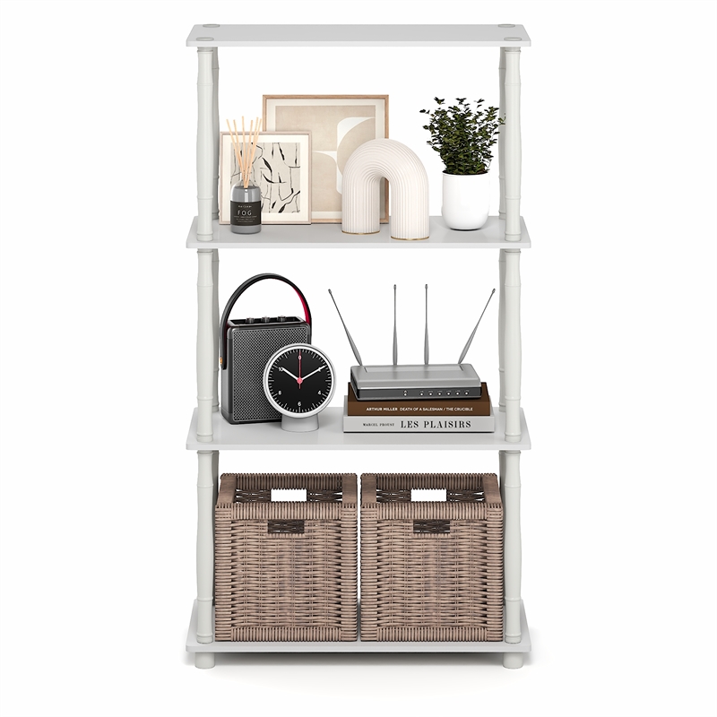 Pemberly Row 4-Tier Open Frame Corner Toolless Bookshelf in White