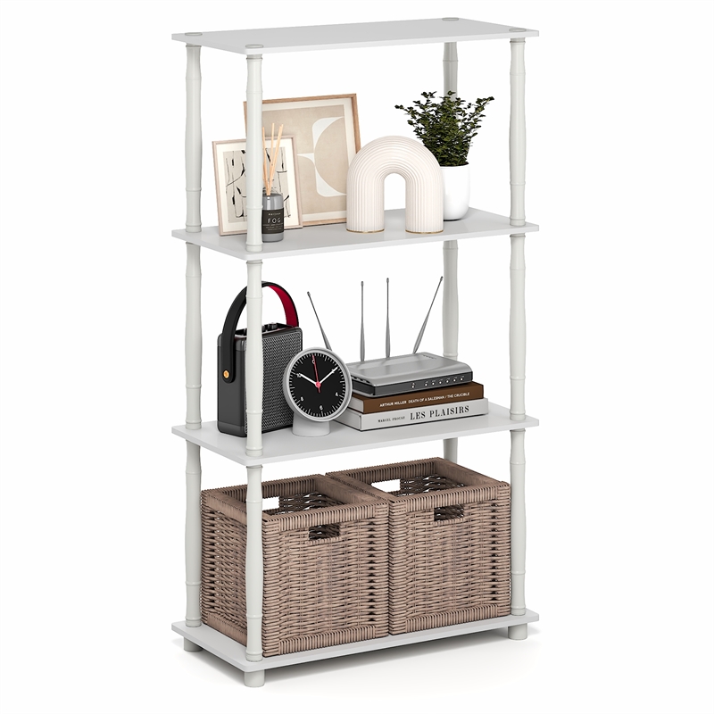 Pemberly Row 4-Tier Open Frame Corner Toolless Bookshelf in White