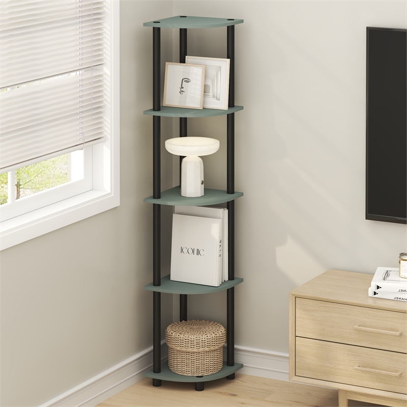 Pemberly Row 5-Tier Corner Bookshelf Tool-Free Assembly in Sage Green