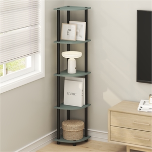 Pemberly Row 5-Tier Corner Bookshelf Tool-Free Assembly in Sage Green