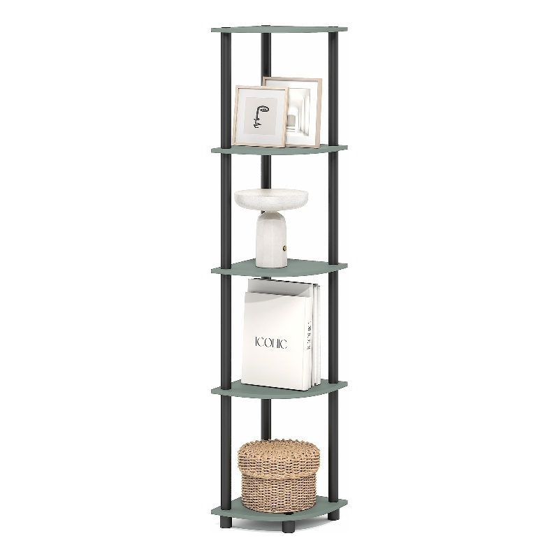 Pemberly Row 5-Tier Corner Bookshelf Tool-Free Assembly in Sage Green