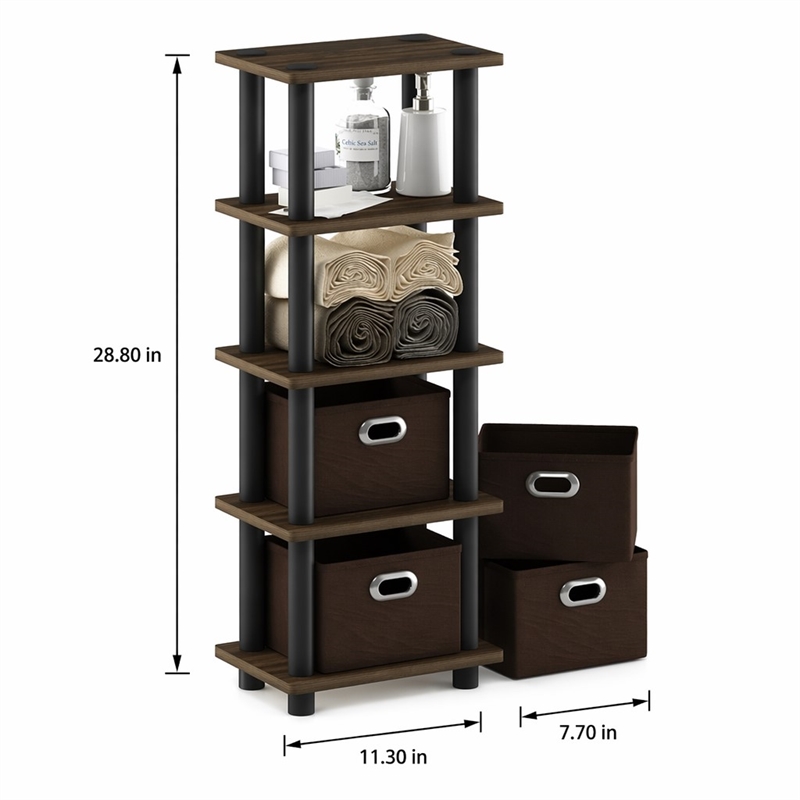 Pemberly Row 4-Bins System Rack with Display Shelf in Columbia Walnut/Black